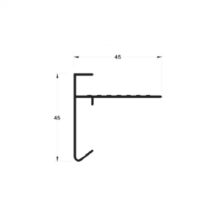 Aluminium daktrim Zwart RAL9005 45 x 45 x 2500 mm